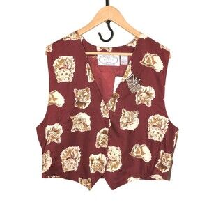NWT VTG Eagle's Eye Collectibles Women's Sz XL Cat Vest Wine Red 100% Cotton